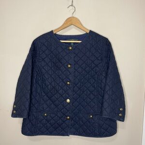LAUREN RALPH LAUREN Navy Blue Quilted 3/4-Sleeve Jacket, 1X
